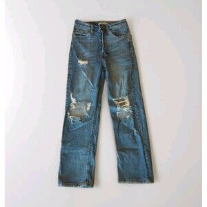Wild Fable Jeans Womens 2 Denim Blue High Rise Straight Distressed Stretch 90s